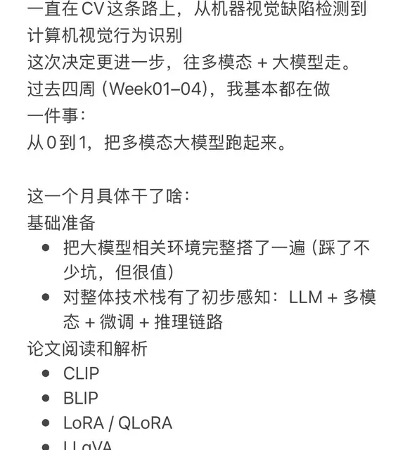不脱产CV转多模态大模型，第1个月都做了什么
