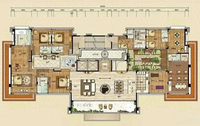 300㎡+大平层户型解析：双入户动线与全套房设计