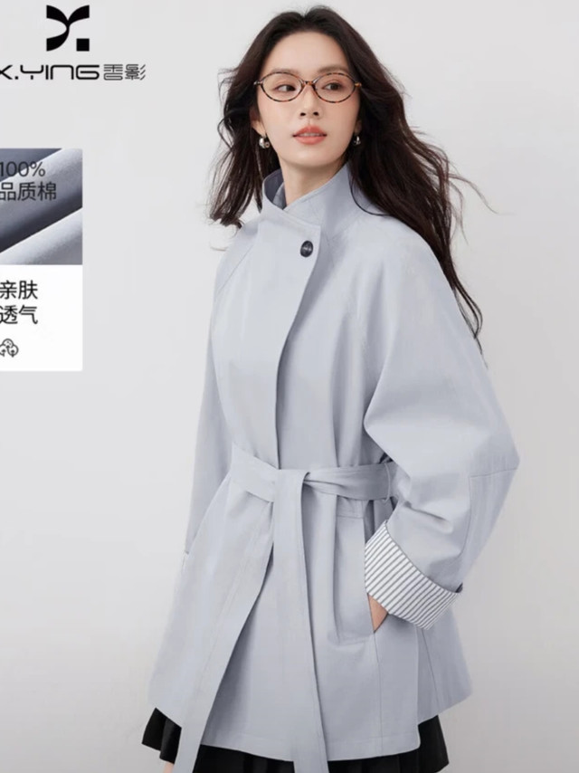 春季通勤风衣推荐：香影立领棉质风衣