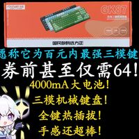 杀疯了！券前仅需64元的三模无线键盘！4000mA大电池！全键热插拔！无恰饭，百元内三模机械键盘分享~