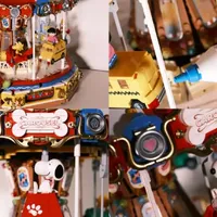 拼奇积木史努比联名旋转木马评测：3000颗粒机械声光体验