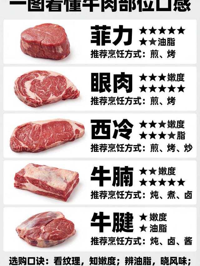 牛肉「部位」选对了，白花花的银子不白花。菲力、眼肉、西冷……到底买哪个？