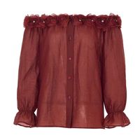 法式氛围感拉满🌹红花朵一字肩衬衫太绝了