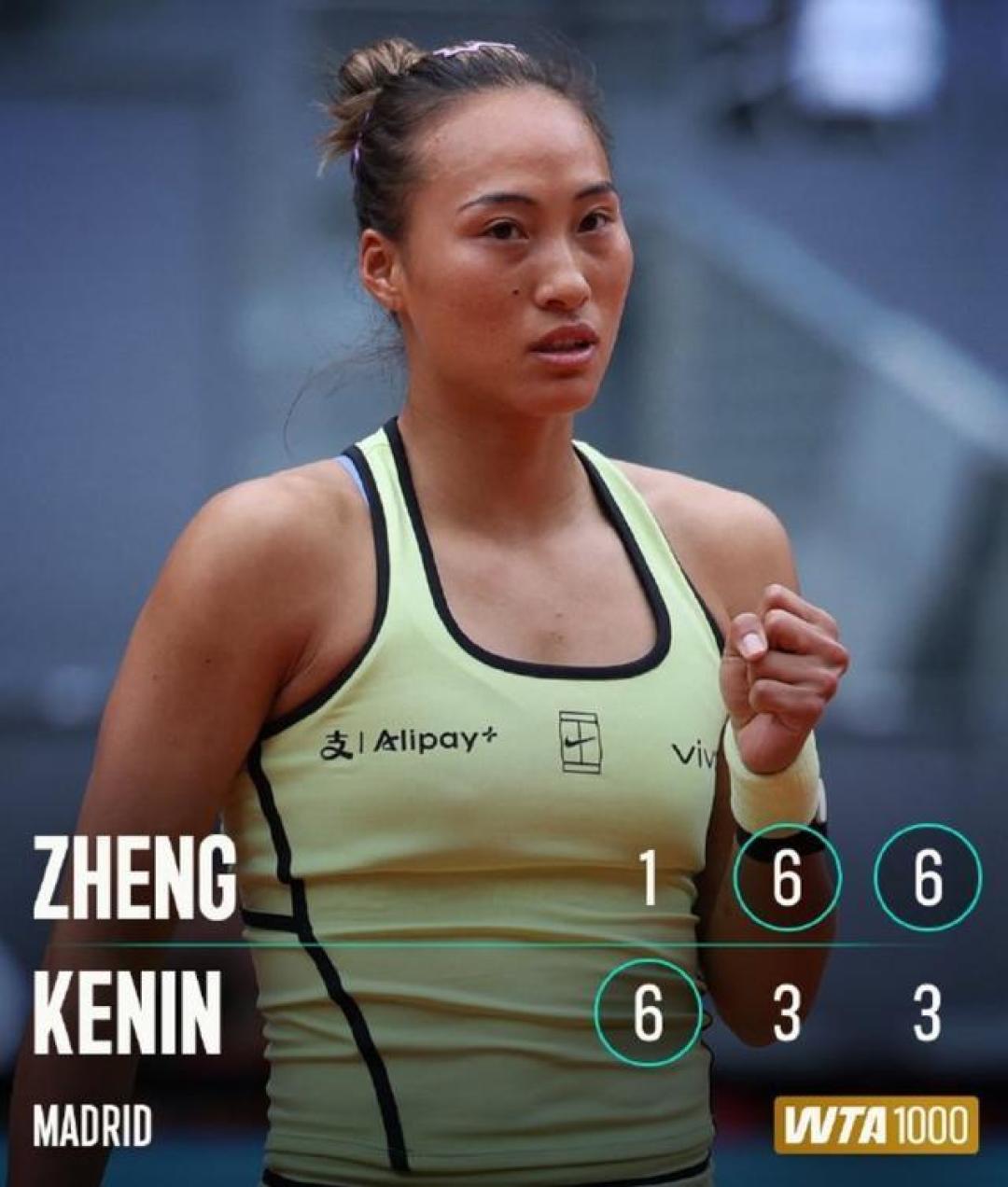 让一追二！郑钦文2-1逆转肯宁，取马德里开门红重返中国一姐