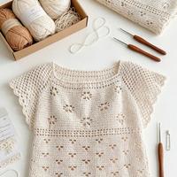 从上往下编织的镂空短袖，方领+小飞袖绝了