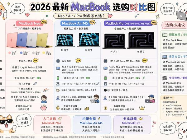 2026 MacBook选购指南｜Neo/Air/Pro怎么选不踩坑