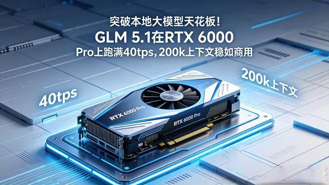 GLM 5.1在RTX 6000 Pro上跑满40tps，200k上下文稳如商用