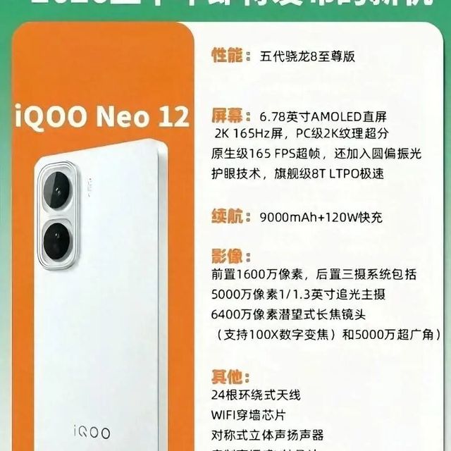 iQOO Neo12 配置炸场！骁龙 8E5 + 巨屏长续航，性能直接拉满