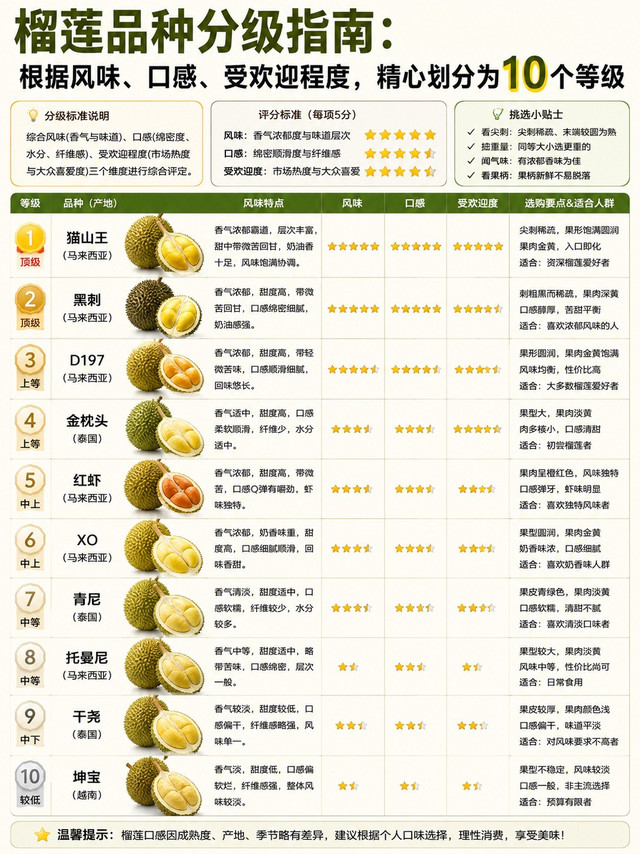 榴莲别再乱买了！10种热门榴莲等级排行，看完终于知道谁最值得吃