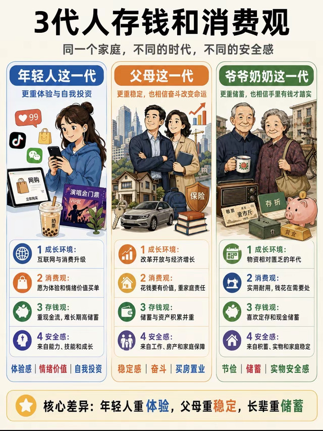 三代人的存钱与消费观分析