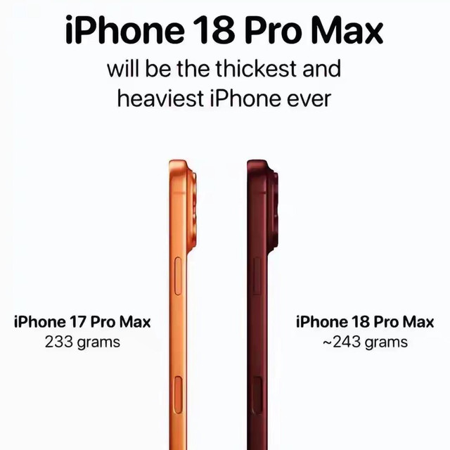苹果不硬扛了！iPhone18ProMax回归不锈钢，10克增重换耐用