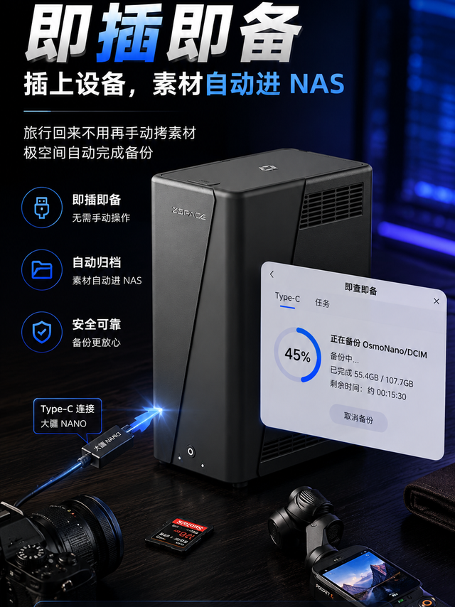 插上设备，素材自动进NAS！这个功能太适合摄影党了