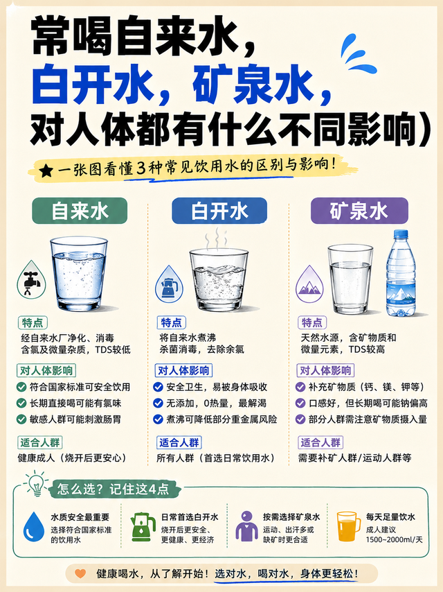 自来水、白开水、矿泉水，到底哪个更健康？很多人可能一直都喝错