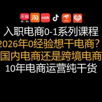 【入职电商0-1】零经验想做电商?选国内电商还是跨境电商?10年电商运营牛马白话版 求职0经验应届生转行天猫淘宝小红书抖音京东拼多多电商运营课程