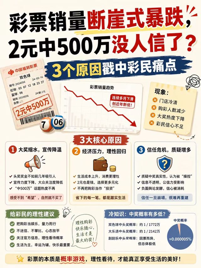 彩票销量断崖式暴跌，2元中500万没人信了？3个原因戳中彩民痛点