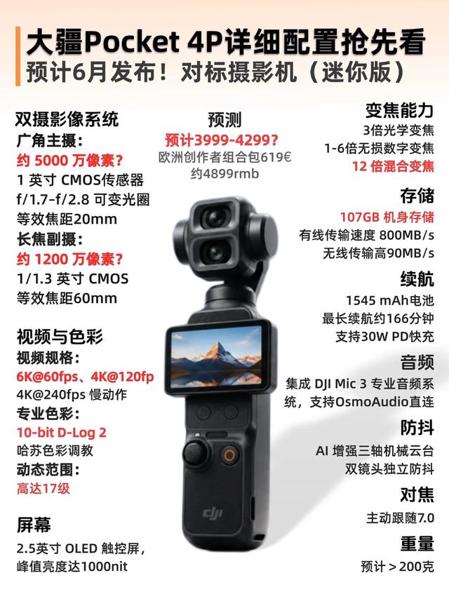 大疆Pocket 4P配置大公开！专业创作者狂喜