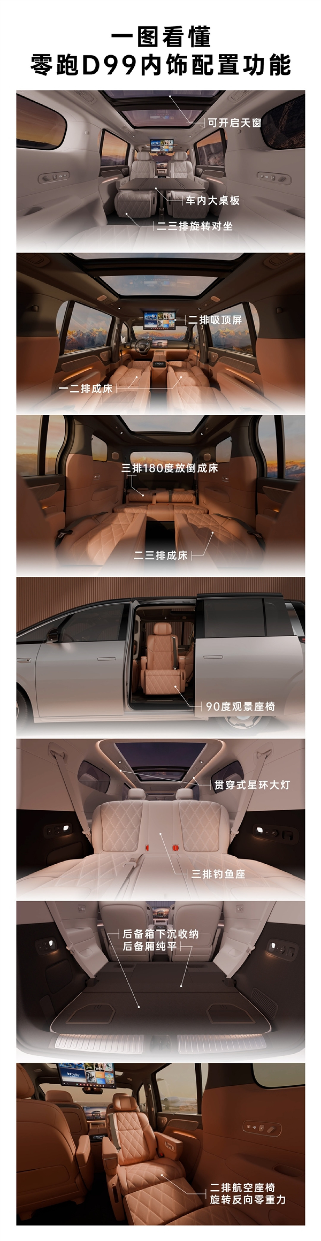 零跑又要掀桌子 全新MPV车型D99内饰发布:旋转座椅安排了