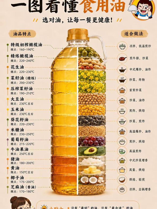 一张图看懂食用油，每种油有不同的用法，只有对的
