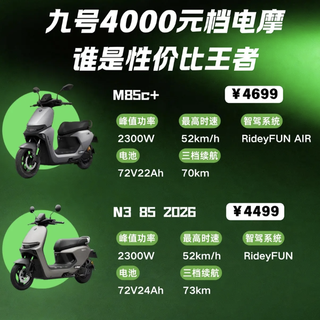九号4000元档电摩谁是性价比王者？三款热门车型对比