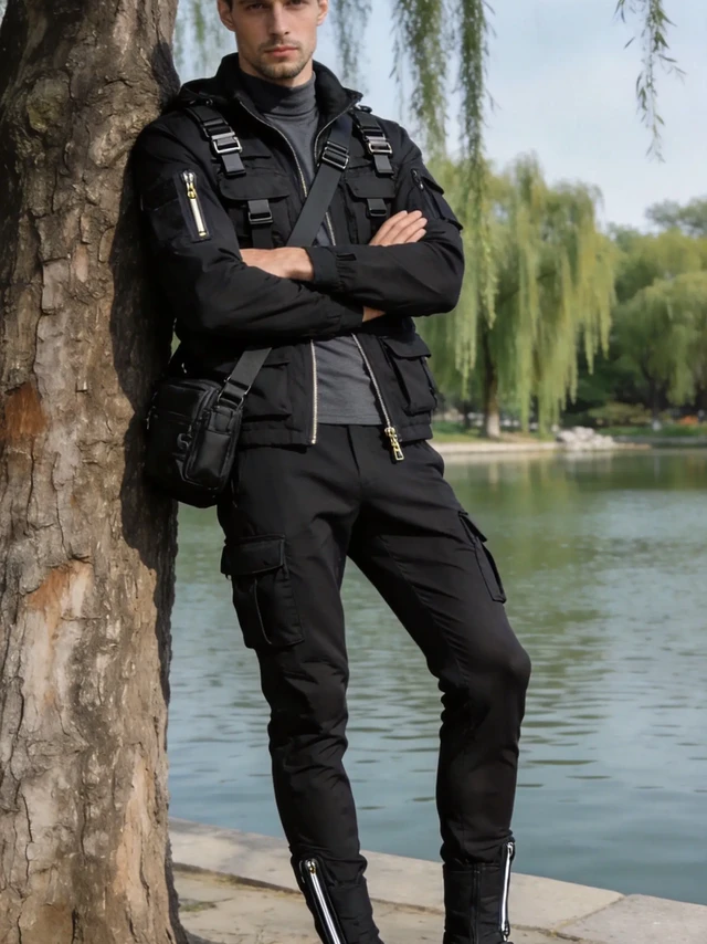 All black 一套出门，不用想🖤
#机能风 #techwear #朝阳公园 #户外穿搭   #男装穿搭