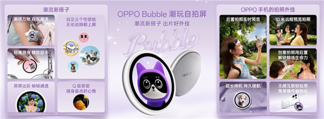 首发磁吸式小背屏!OPPO Bubble潮玩自拍屏发布:499元