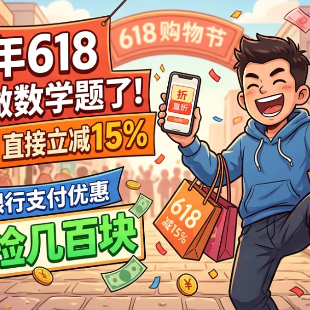 今年618不用做数学题了！满减取消直接立减15%，再叠银行支付优惠白捡几百块