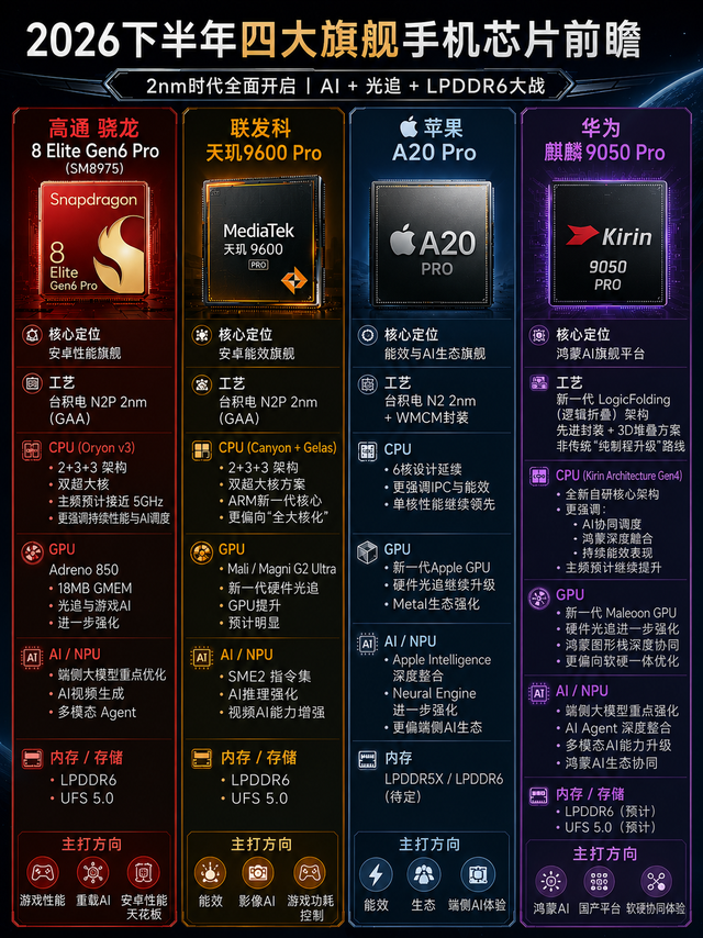 一图看懂2026下半年四大旗舰手机芯片前瞻！