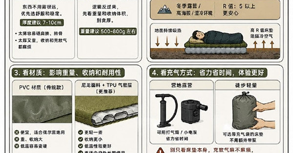 新手露营不踩坑 充气床垫别只看厚薄 这么选就对了