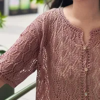 亚麻线｜暮色粉镂空开衫短袖，附图解教程