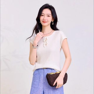 春竹桑蚕丝系带针织短袖，把温婉淑女感穿进整个春夏