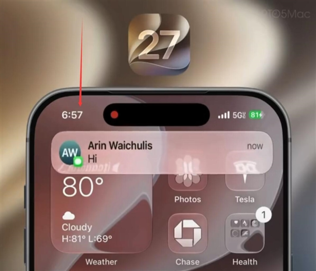 苹果iOS 27打破15年肌肉记忆：通知下滑手势从中央改为左上角