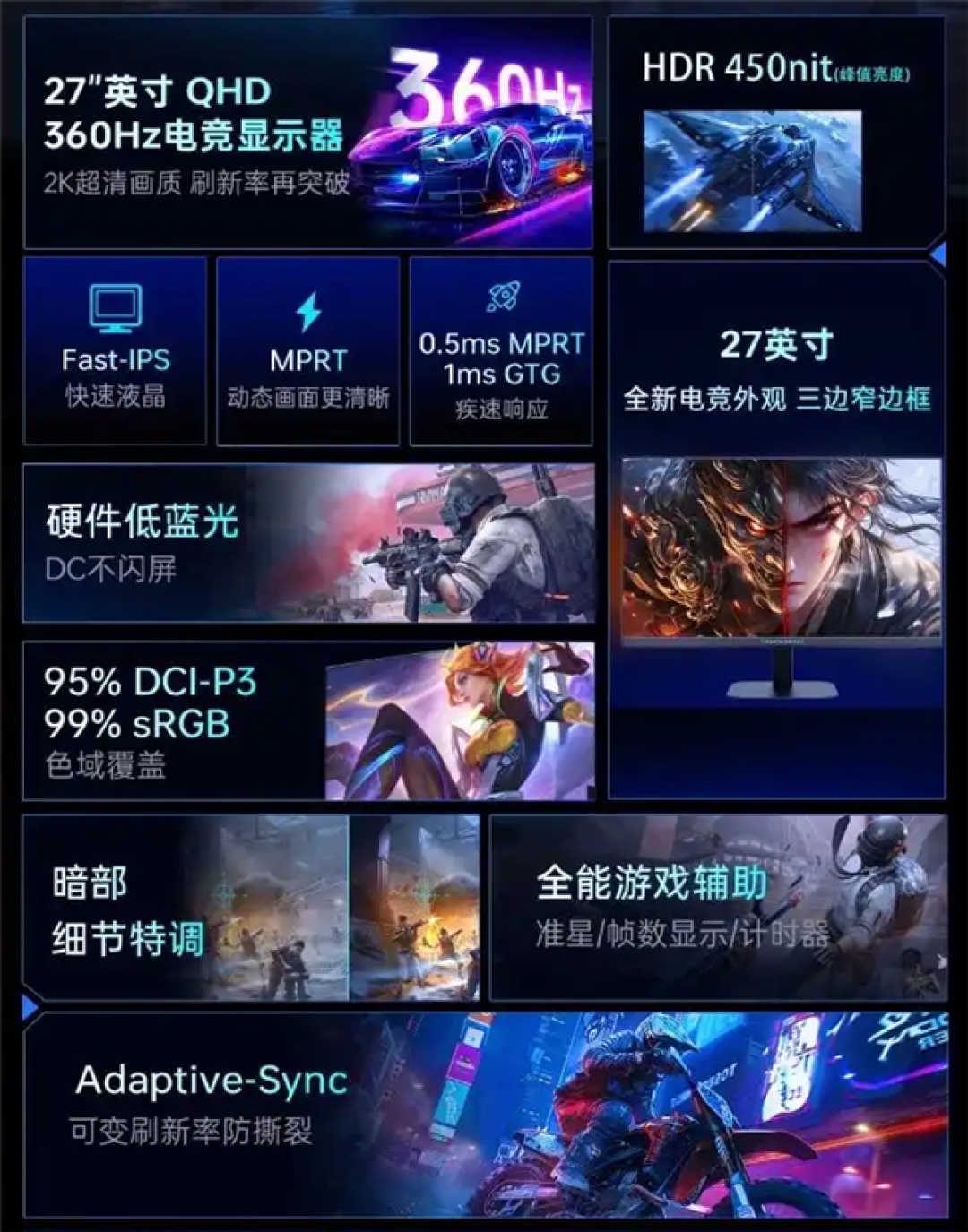 雷神推电竞显示器JQ27F360:2K 360Hz 售价1599元