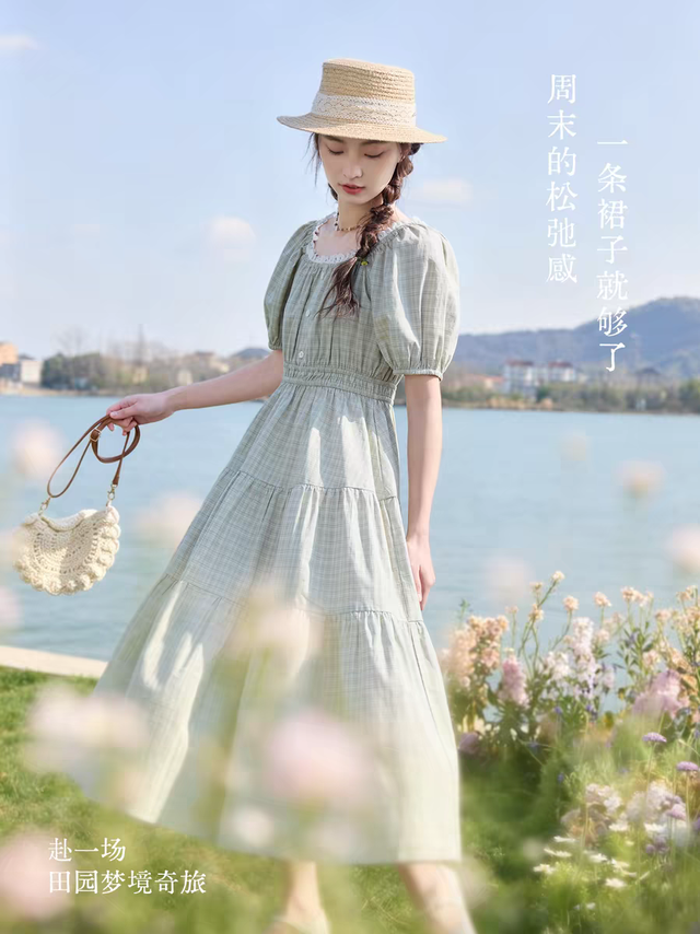 森系方领碎花连衣裙，收腰显瘦超清新🍃
