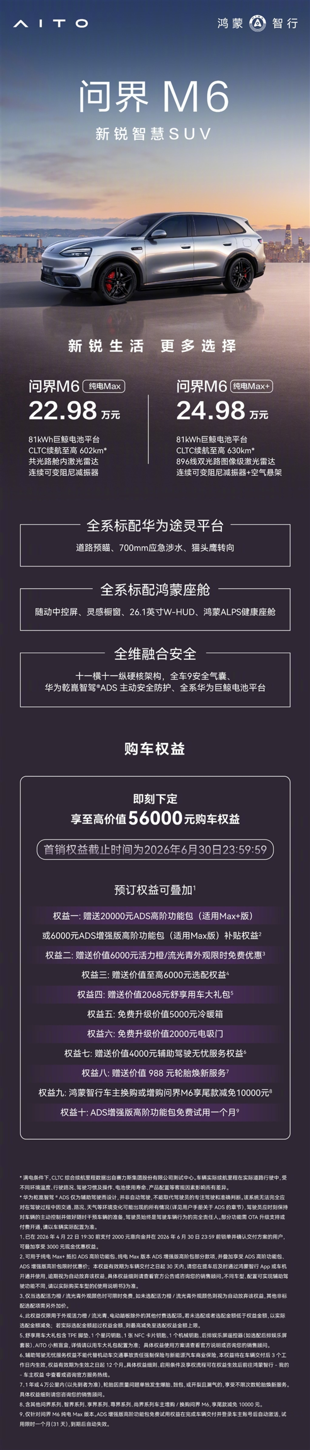 22.98万起！问界M6纯电Max/Max+版开售：月销破2万有戏