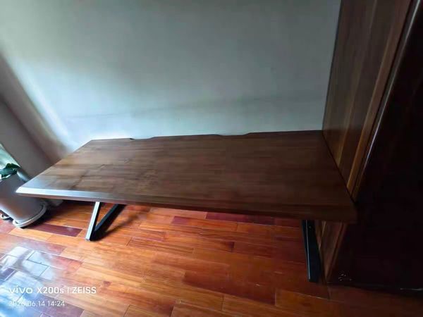 实木电脑桌现代简约家用靠墙一体台式电脑桌子长方形办公台