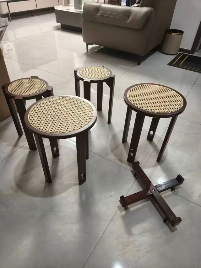 藤编叠凳多功能实木餐凳可移动小茶几