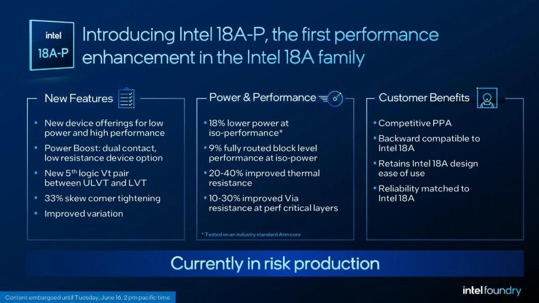 Intel 18A-P工艺进入风险生产,同等功耗下实现9%的性能提升