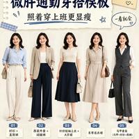 微胖通勤穿搭秘诀：高腰+垂感+直线剪裁，显瘦又干练