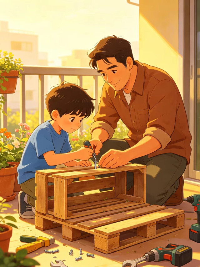 父子合作旧木托盘改花架