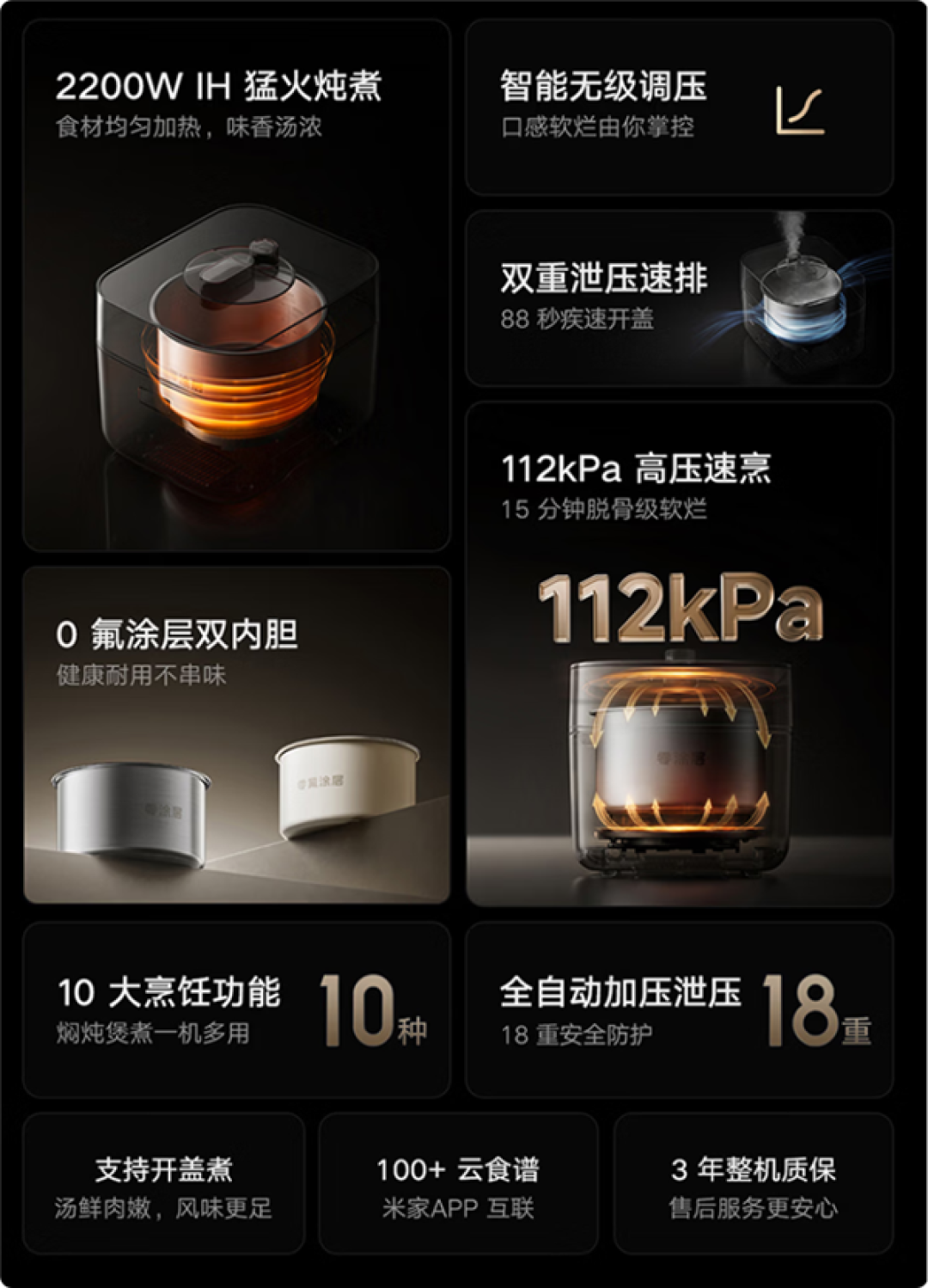 899元 小米发布米家智能电压力锅2 Pro:15分钟即可脱骨