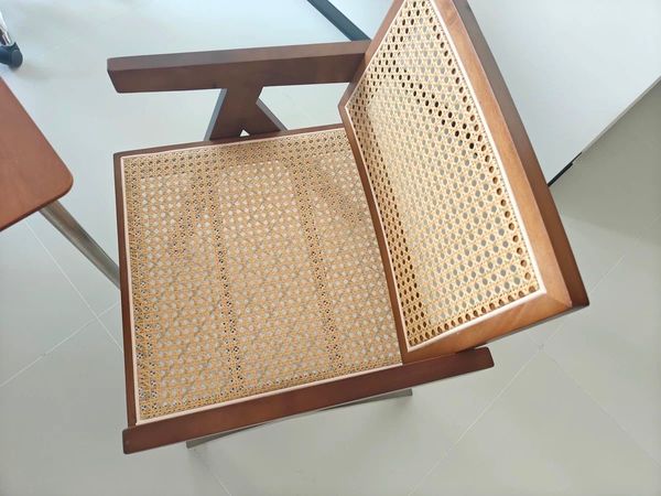 中古风藤编扶手椅家用客厅靠背实木餐椅