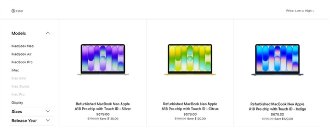 新机涨价官翻补位！MacBook Neo官翻版上架：679美元 苹果最便宜笔记本