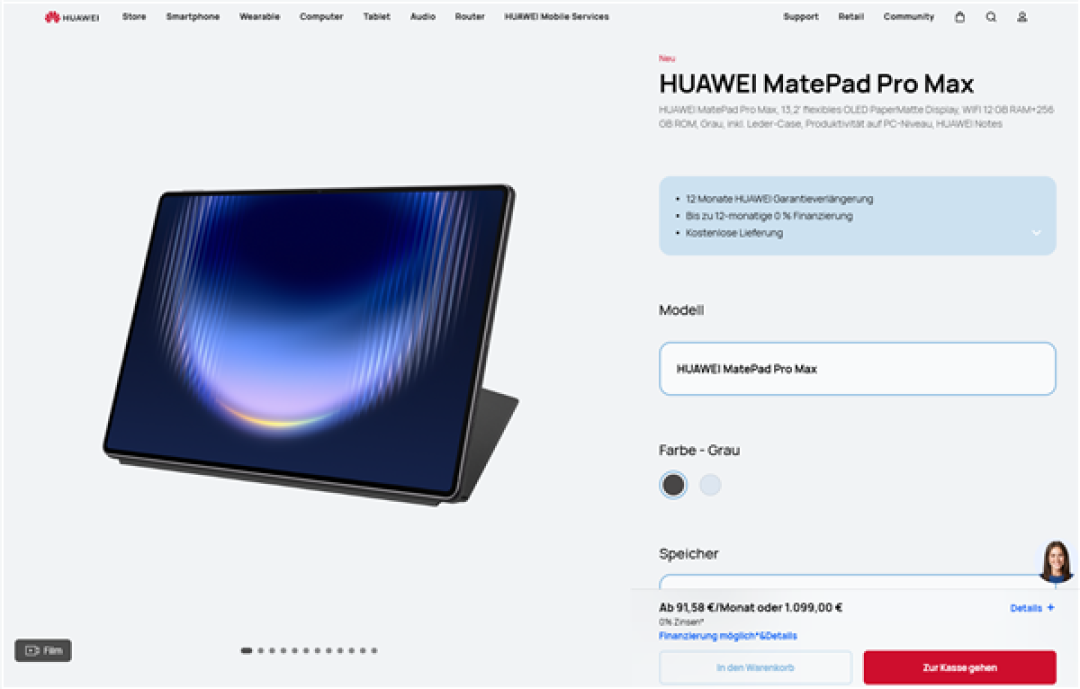 华为最强平板!MatePad Pro Max海外版开售:预装HarmonyOS 4.3