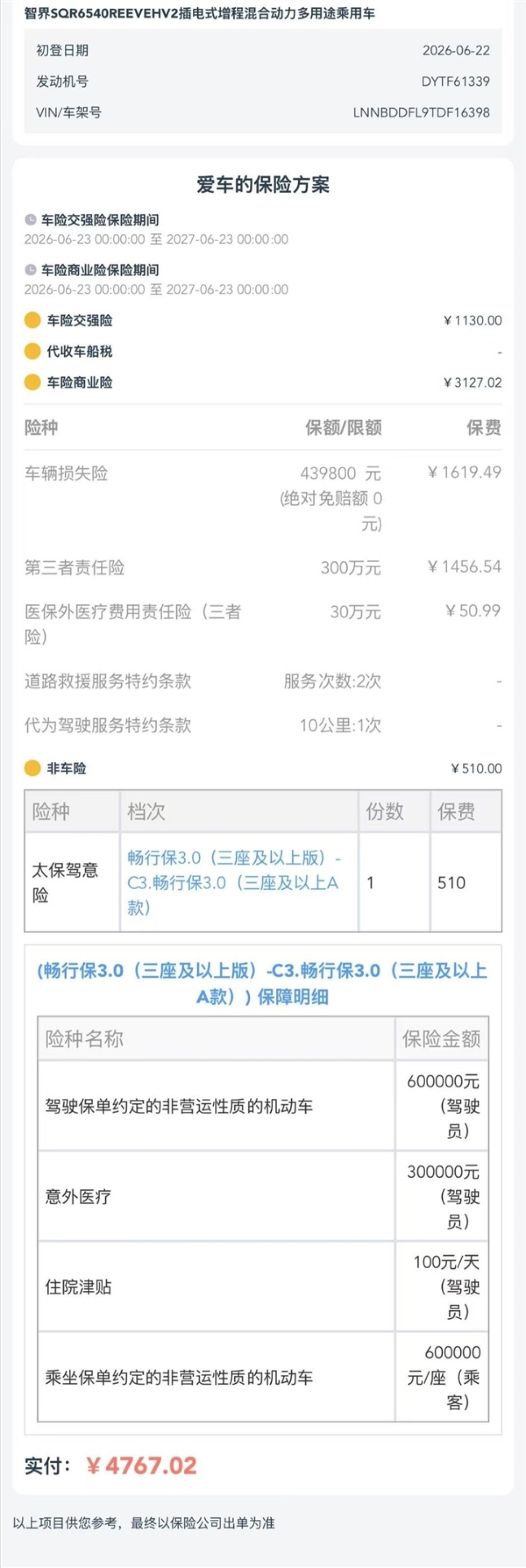 300万三者险！博主分享尚界Z7T首年保费：比很多油车都低