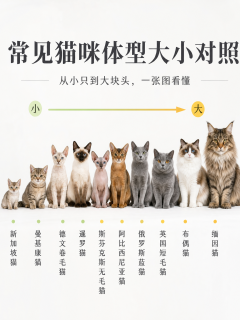 常见猫咪体型从小到大，一张图看懂