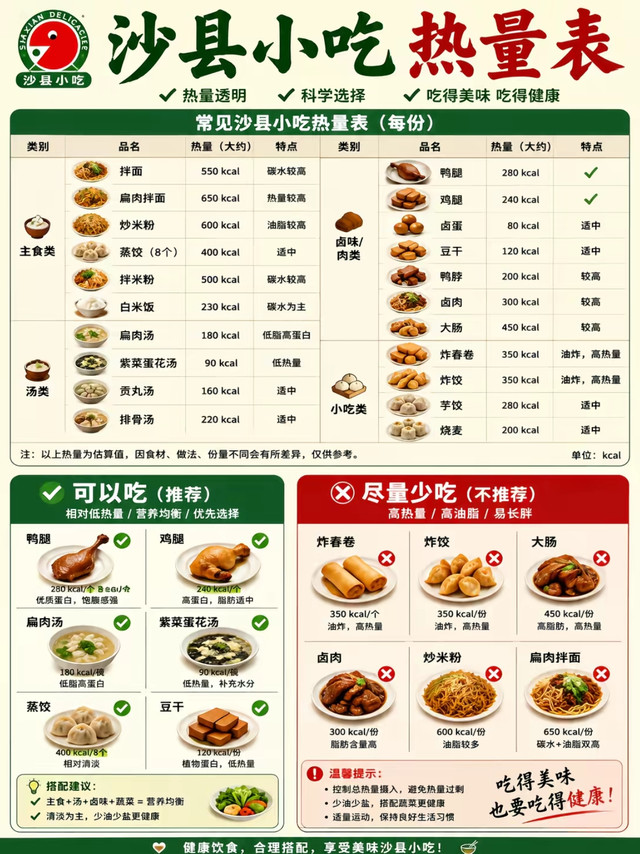 减脂人吃沙县不踩胖坑🔥完整热量表+点单公式