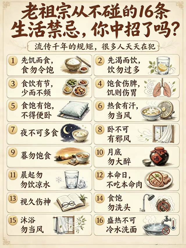 老祖宗流传千年的16条养生禁忌！好多人天天踩坑