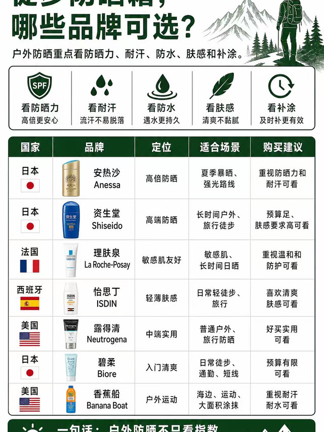 徒步防晒霜，哪些品牌可选？