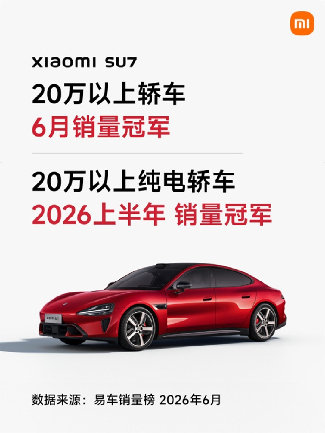 雷军官宣:新一代SU7 销量冠军