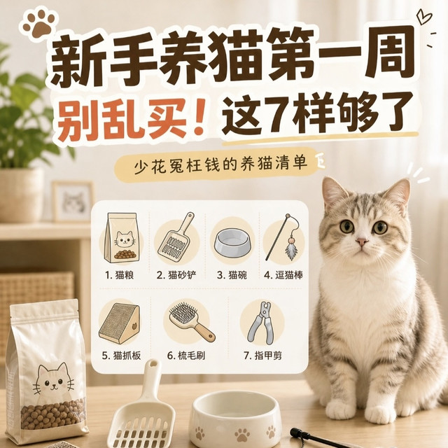 新手养猫第一周｜7件必需品足够，千万别盲目囤货